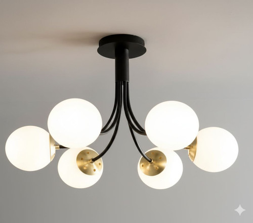 لوستر نیم سقفی 6 شعله دکور هیوا مدل A235.6 سفید- مشکی