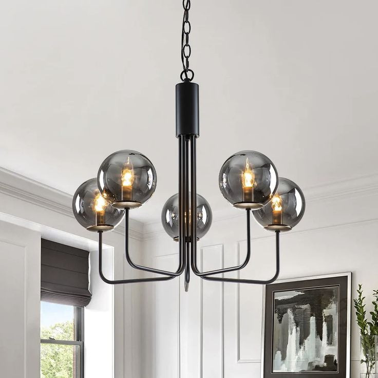 لوستر 5 شعله آویز مدرن دکور هیوا مدل A/249.5 با بدنه طوسی